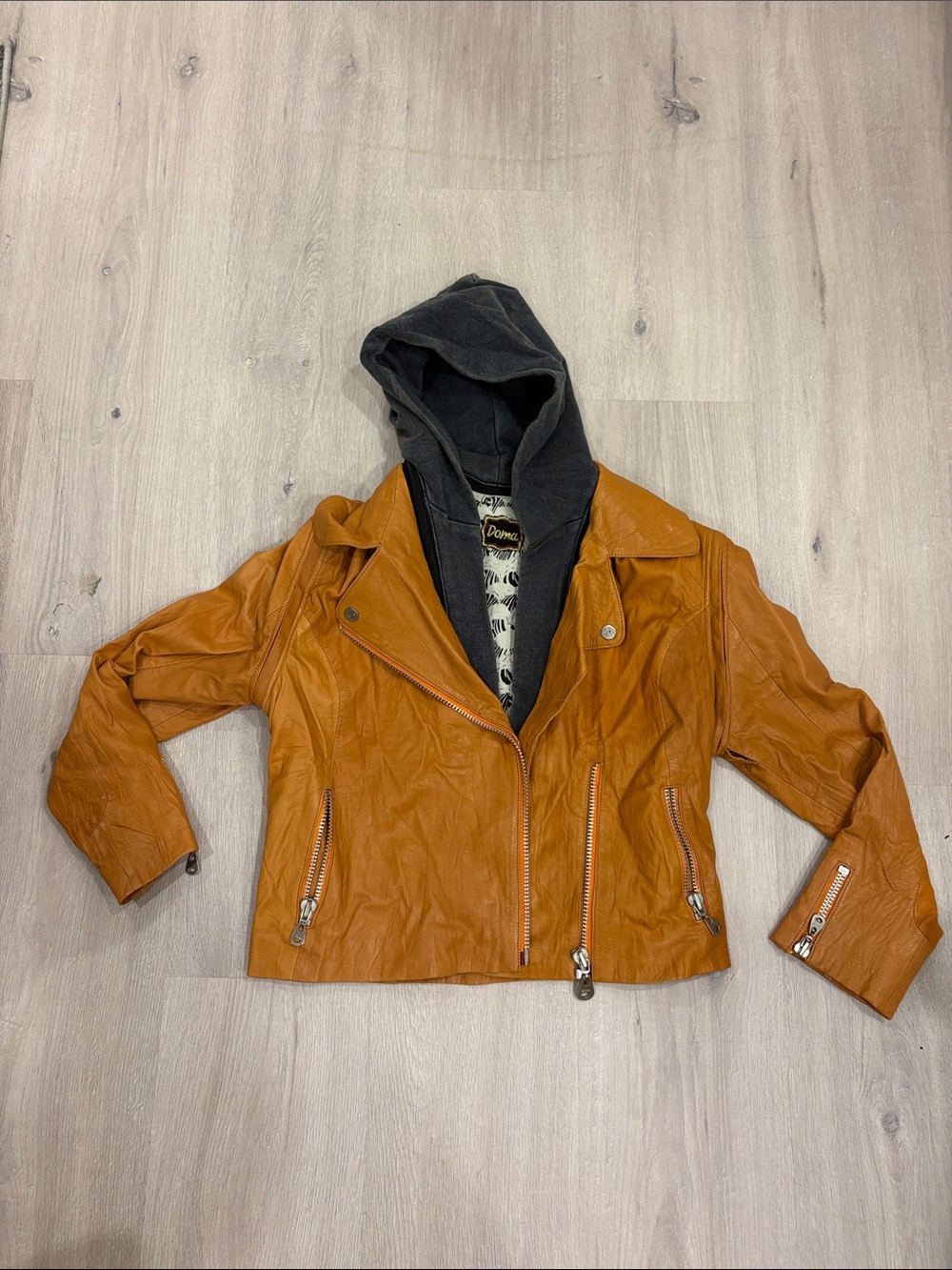 Doma Leather Jacket with Charcoal Hood